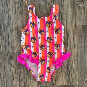 Vtg Winnie the Pooh One Piece Swimsuit Size 24 Months Orange Pink White Stripe